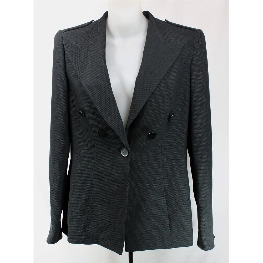 Vintage Armani Women Black Wool Silk Jacket Peak Lapel Italy Size 42 Double Brst